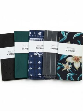 Express Mens Pocket Squares Lot Of 5 Assorted Colors And Fabrics